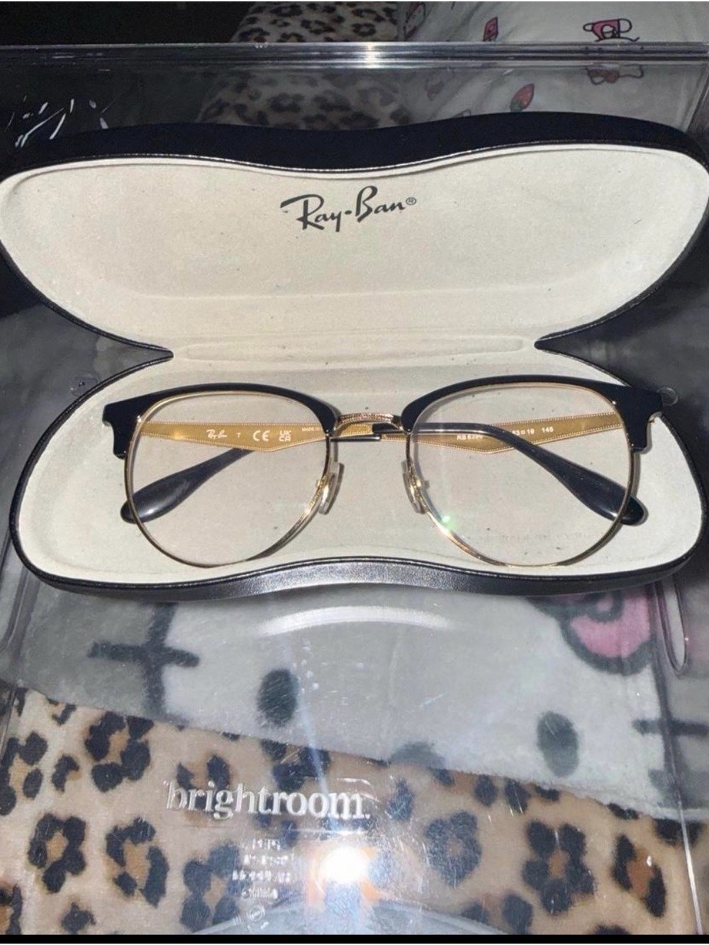 Ray-Ban Black and Gold Clubmaster Glasses with Clear Lenses